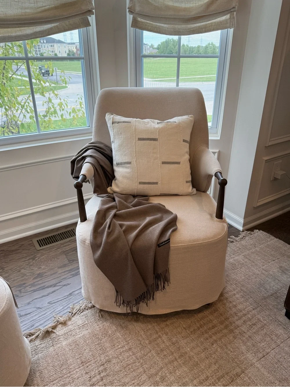 Textured woven Ivory Stripe Decorative Pillow Cover